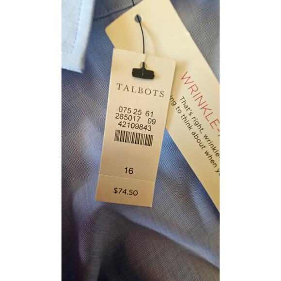 Talbots Short Sleeve Dress Shirt 100% Cotton Blue Button Down, Womens Sz 16, NEW - Picture 4 of 11